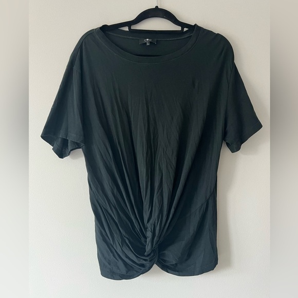 7 For All Mankind Crewneck Knotted Front Cotton Tee Black Size Large - Picture 1 of 8